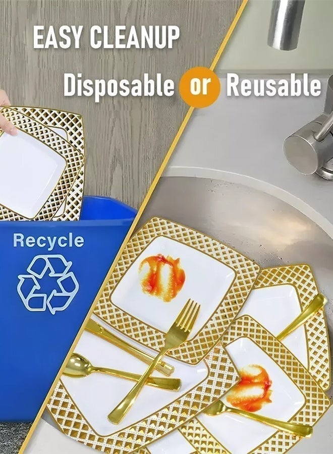 Eoptify Disposable Tableware set  25 Guest Fancy Disposable Party plates Set, disposable Dinner Set Kitchen Set (White & Gold) 200 pcs - Image 5